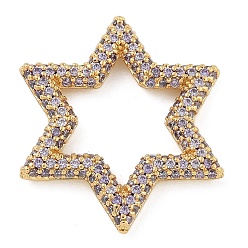 Лиловый Стойка покрытие латунь микропаве кубический цирконий звездообразные соединительные кольца, долговечный, без свинца и без кадмия, реальный 18 k позолоченный, сирень, 25x22x3 мм, внутренний диаметр: 14.5x13 мм