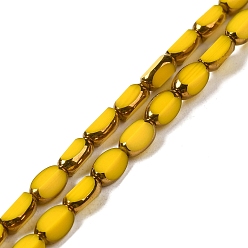 Gold Electroplate Opaque Color Glass Beads Strands, Faceted, Oval, Gold, 7x4.5x3.5mm, Hole: 1mm, about 50pcs/strand, 12.99''(33cm)