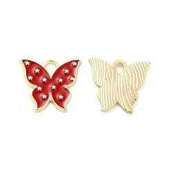 Red Alloy Enamel Pendants, Light Gold, Butterfly Charm, Red, 14x16x1.6mm, Hole: 2.6x2mm