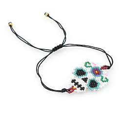 Colorful Miyuki Seed Braided Bead Bracelet, Skull Friendship Bracelet for Women, Colorful, 11 inch(28cm)
