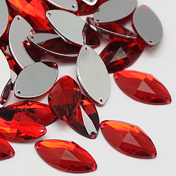 Красный Шить на горный хрусталь, Тайвань акриловые горный хрусталь, два отверстия, аксессуары для одежды, граненые, лошадиный глаз , красные, 18x9x4.5 мм, отверстие: 1 мм