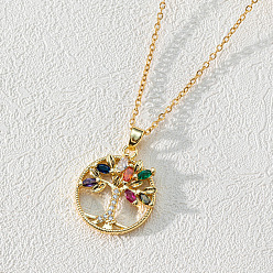 (52) Непрозрачная лаванда 18 Ожерелье с подвеской в виде дерева жизни, покрытое золотом K, с цепочкой из хирургической нержавеющей стали и латунным кулоном из кубического циркония, разноцветные, 316 дюйм(20.08~23.62см)..