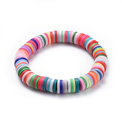 Colorful Stretch Bracelets For Daughter, with Handmade Polymer Clay Heishi Beads, Mother's Day Jewelry, Colorful, 1-3/8 inch(3.6cm)
