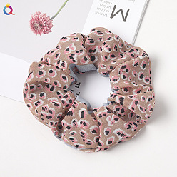 C218 Chiffon Leopard Print - Coffee Color Floral Fabric Hair Scrunchie for Ponytail - Charming and Elegant Accessory