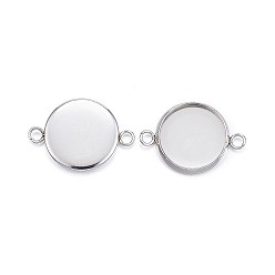 Stainless Steel Color 304 Stainless Steel Cabochon Connector Settings, Plain Edge Bezel Cups, Flat Round, Stainless Steel Color, Tray: 10mm, 17.5x12x2mm, Hole: 2mm