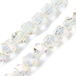 Blanc Floral Perles en verre electroplate, plein arc-en-plaqué, polygone, floral blanc, 9x9x9mm, Trou: 1.4mm, Environ 60 pcs/chapelet, 22.44'' (57 cm)