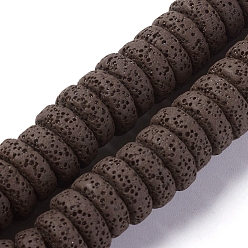 Coconut Brown Natural Lava Rock Beads Strands, Dyed, Flat Round/Disc, Coconut Brown, 15~16x5~6mm, Hole: 2mm, about 34 pcs/Strand, 7.80''(19.8 cm)