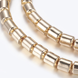 Light Gold Plated Non-magnetic Synthetic Hematite Beads Strands, Column, Light Gold Plated, 4.5x5.5mm, Hole: 1mm, about 77pcs/strand, 15.9 inch(40.5cm)