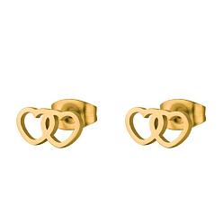 golden Simple Heart-shaped Earrings for Women - Minimalist Jewelry, Double Heart Design
