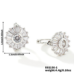 Серебро Роскошные плоские круглые серьги-гвоздики из латуни, с изысканным дизайном страз, серебряные, 14x12 мм