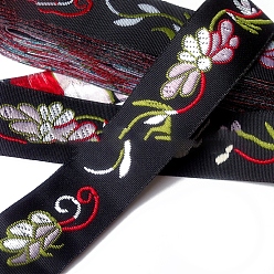 Flower 7M Ethnic Style Polyester Jacquard Ribbon, Garment Accessories, Flower, 1 inch(25mm), about 7.66 Yards(7m)/Roll