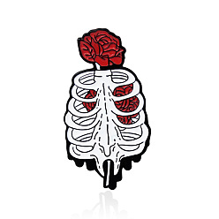 Skeleton Грудная клетка с брошью в виде розы, значок сплава эмали для воротника рубашки костюма, скелет, 32x17 мм