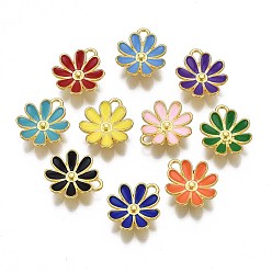 Mixed Color Rack Plating Alloy Enamel Pendants, Cadmium Free & Nickel Free & Lead Free, Golden, Flower, Mixed Color, 17x14.5x4.5mm, Hole: 1.5x2.5mm