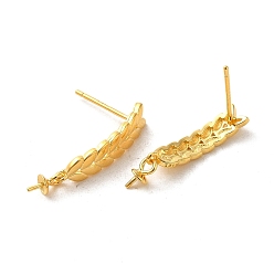Real 18K Gold Plated 925 Sterling Silver Stud Earrings Findings, Leaf, Real 18K Gold Plated, 21.5x4mm, Pin: 10.5x0.7mm