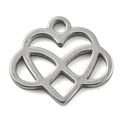Stainless Steel Color Laser Cut 304 Stainless Steel Charms, Heart with Infinity Charms, Stainless Steel Color, 9x10x1mm, Hole: 1.2mm