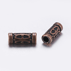 Red Copper Tibetan Style Alloy Tube Beads, Cadmium Free & Lead Free, Red Copper, 13x5mm, Hole: 2.5mm