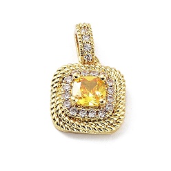 Real 18K Gold Plated Rack Plating Brass Micro Pave Cubic Zirconia Pendants, Cadmium Free & Lead Free, Long-Lasting Plated, Square, Real 18K Gold Plated, 14x11.5x5mm, Hole: 5x2.5mm