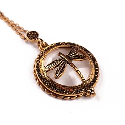 Dragonfly Magnifying Glass Magnetic Locket Pendant Necklaces for Women, with Zinc Alloy Cable Chains, Antique Golden, Dragonfly Pattern, 24.41 inch(62cm)