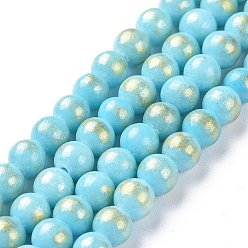 Turquoise Brins de perles de jade mashan naturelles , avec de la poudre d'or, teint, ronde, turquoise, 8mm, Trou: 1mm, Environ 48 pcs/chapelet, 16 pouce