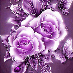Medium Orchid DIY Rose Pattern Diamond Painting Kits, including Acrylic Rhinestones, Dotting Pen, Glue Clay, Tray Plate, Medium Orchid, 300x300mm