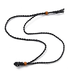 Black Necklace Makings, with Wax Cord and Wood Beads, Black, 30-1/4 inch(77~80cm)