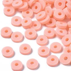 Pink Handmade Polymer Clay Beads, Disc/Flat Round, Heishi Beads, Pink, 4x1mm, Hole: 1mm, about 55000pcs/1000g