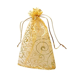 Gold Gold Stamping Eyelash Print Organza Jewellery Storage Pouches, Wedding Favour Party Mesh Drawstring Gift Bags, Rectangle, Gold, 12x9cm