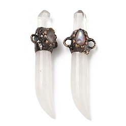 Хрусталь Подвески-коннекторы в форме меча из натурального кварца и лабрадорита, с латунной фурнитурой , Красная медь, 70~80x21~23x16~8 мм, отверстие : 4~5 мм