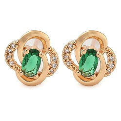 Средний Морско-зеленый Серьги-гвоздики из латуни с кубическим цирконием, цветок, шампанское золото, долговечный, средний морской зеленый, 10x9 мм