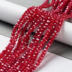Red Electroplate Glass Beads Strands, Pearl Luster Plated, Imitation Jade, Faceted, Round, Red, 4mm, Hole: 0.5mm, about 100pcs/strand, 14.2 inch