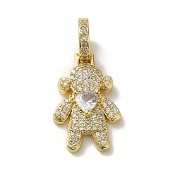 White Rack Plating Brass Micro Pave Clear Cubic Zirconia Pendants, Real 18K Gold Plated, Long-Lasting Plated, Lead Free & Cadmium Free, Human, White, 30.5x14x9mm, Hole: 5.5mm