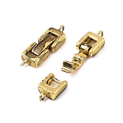 Golden Brass Fold Over Clasps, Rectangle, Cadmium Free & Lead Free, Golden, 22~24x7x4mm, Hole: 1mm