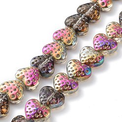 Fuchsia Electroplate Transparent Glass Beads Strands, Heart, Fuchsia, 13x15mm, Hole: 1.2mm, about 50pcs/strand, 25.59''(65cm)