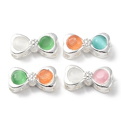 Mixed Color Rack Plating Alloy Beads, with Glass, Cadmium Free & Lead Free, Bowknot, Mixed Color, 6x13x5mm, Hole: 1.6mm