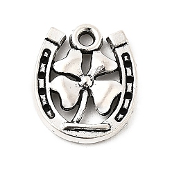 Античное Серебро Подвески из сплава , подковы с подвесками в виде клевера, античное серебро, 18x15x2 мм, отверстие : 2 мм