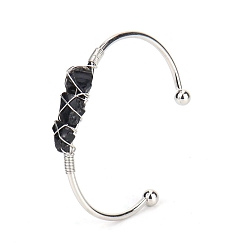 Autres Quartzs Bracelets de manchette en perles de copeaux de quartz noir naturel, bracelet en fil métallique, diamètre intérieur: 2-1/2 pouce (6.5 cm)