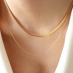 P1300 - Golden Double Layer Necklace Geometric Double-layered Blade Chain Titanium Steel Necklace for Women - French Minimalist Style with Layering Effect by Marka