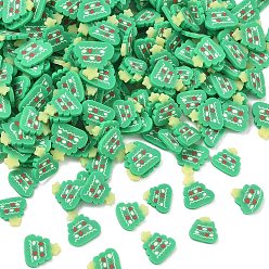 Green Christmas Handmade Polymer Clay Cabochons, Polymer Clay Slices for Resin Crafts & DIY Projects, Christmas Tree, Green, 4.5~7x4.5~6.5x0.6~0.8mm