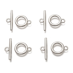 Platinum Alloy Toggle Clasps, Cadmium Free & Lead Free, Platinum, Ring: about 14x11x2mm, Hole: 2mm, Bar: 19x5.5x2mm, Hole: 2mm