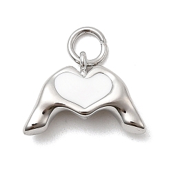 Белый Латунь эмаль подвески, жест сердце, стойки покрытие, долговечный, без кадмия и без свинца, платина, с целью перехода в кольце, белые, 10x15x4 мм, отверстие : 3.2 мм