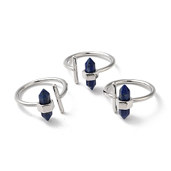 Lapis Lazuli Natural Lapis Lazuli Bullet Open Cuff Rings, Platinum Brass Finger Ring, Cadmium Free & Lead Free, US Size 8 1/2(18.5mm)