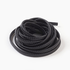 Black Braided Leather Cord, Leather Jewelry Cord, Jewelry DIY Making Material, Dyed, Flat, Black, 10x5mm, about 5.46 yards(5m)/roll