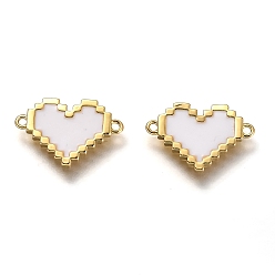 White Brass Links Connectors, Long-Lasting Plated, with Enamel, Real 18K Gold Plated, Heart, White, 10x16x1.5mm, Hole: 2.3mm