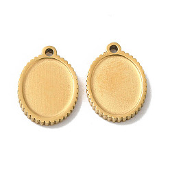 Real 18K Gold Plated Manual Polishing 304 Stainless Steel Pendant Cabochon Settings, Oval, Real 18K Gold Plated, Tray: 8x6mm, 10.5x7.5x1.5mm, Hole: 0.8mm