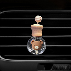 Bear Glass Diffsuer Aromatherapy Bottle Car Air Freshener Vent Clip, with Woooden Cap and Resin Cabochons, Auto Perfume Bottle Ornament Decoration, Bear Pattern, 2.2x3.6x7.2cm, Capacity: 8ml(0.27fl. oz)