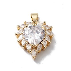 Прозрачный Стойки обшивки латунь кубического циркония подвески, долговечный, без кадмия и свинца, шарма сердца, реальный 18 k позолоченный, прозрачные, 18.5x17x7 мм, отверстие : 3 мм