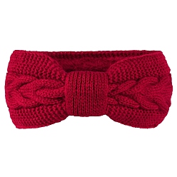 Dark Red Polyacrylonitrile Fiber Yarn Winter Ear Warmer Headbands, Soft Stretch Thick Cable Knit Head Wrap for Women, Dark Red, 250x100mm