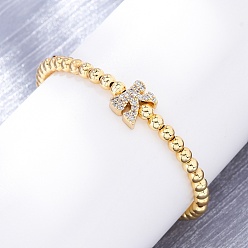 Letter K Латунные круглые бусины эластичные браслеты, Подвеска в виде буквы из латуни с микропаве из прозрачного кубического циркония для женщин, без свинца и без кадмия, стойки покрытие, реальный 18 k позолоченный, Письмо K, внутренний диаметр: 2~2-1/8 дюйм (5~5.5 см)