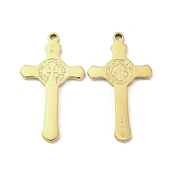 Real 14K Gold Plated 304 Stainless Steel Pendants, Cross Charms, Religion, Real 14K Gold Plated, 38x21.5x2mm, Hole: 2mm