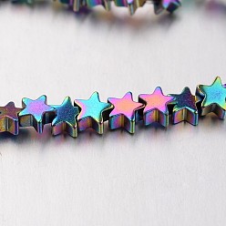 Multi-color Plated Electroplate Non-magnetic Synthetic Hematite Bead Strands, Star, Multi-color Plated, 10x10x2~3mm, Hole: 1mm, about 47pcs/strand, 15.5 inch